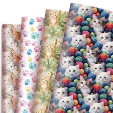 Cat Wrapping Paper 8 PCS 4 Various Kitty Kitten Design 20x28 Inch Per Sheet