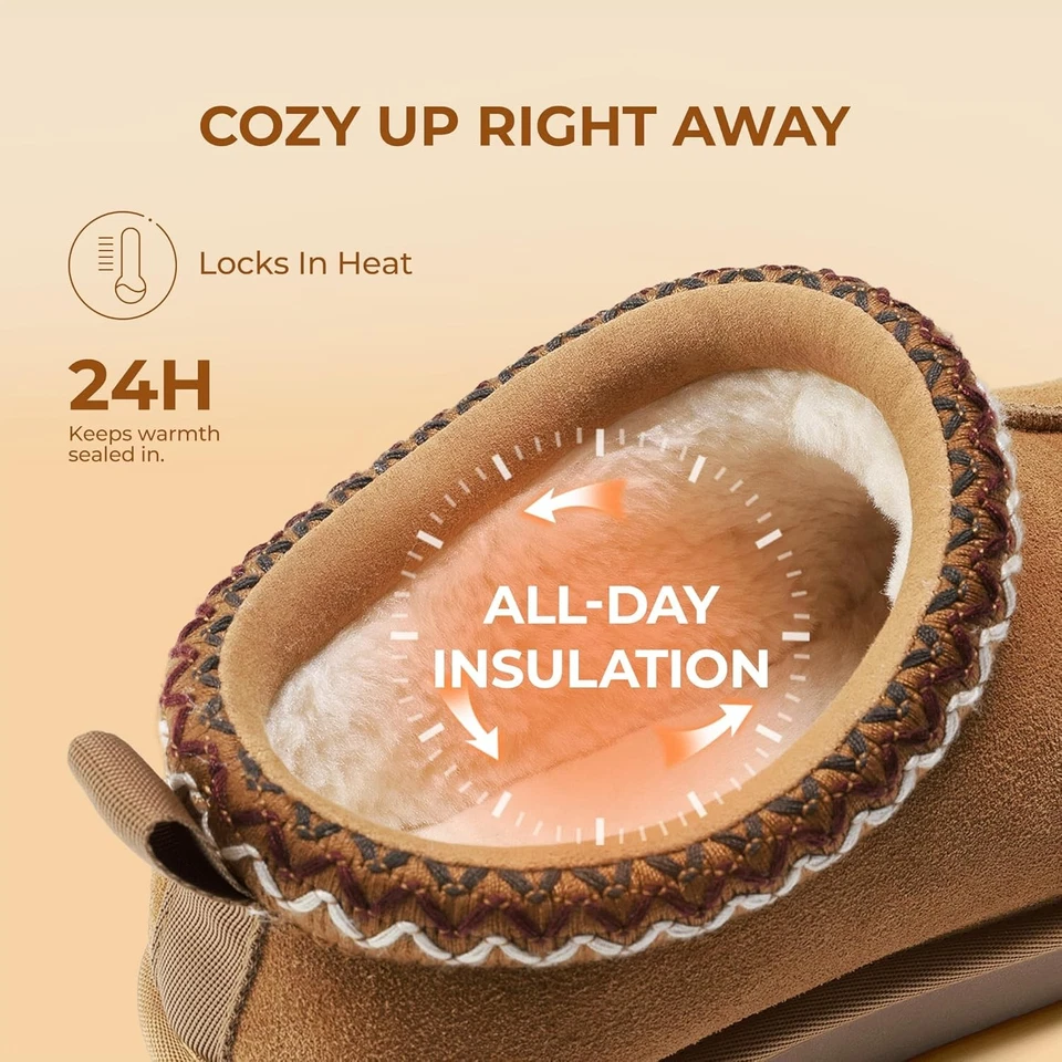 Zapatillas acogedoras y difusas de gamuza genuina para mujer interiores y exteriores mullidas para el hogar cómodas  Foto 4 de 4