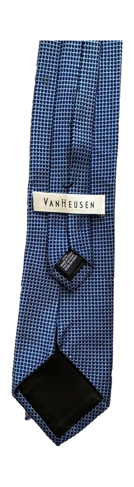 Van Heusen Men's Necktie Blue Black Geometric Diamond Silk - Image 2 of 3