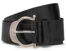 NWT Saint Laurent YSL Horseshoe Buckle Black Cracked Leather Belt 95 US 38 675