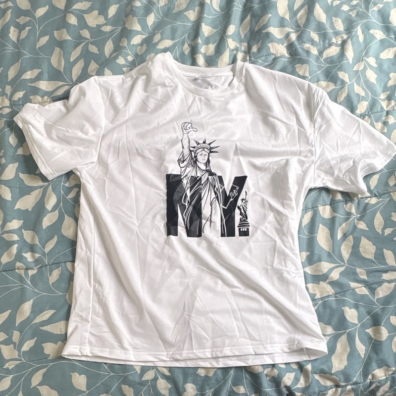 Men's White Statue of Liberty NY Graphic Crew Neck T-Shirt, Regular L