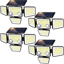 Solar Lights Outdoor - 3000LM 188 Motion Outdoor Lights, 4 Heads IP65 Waterpr...