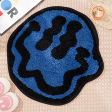 ELDONE Trippy Happy Face Bath Mat Blue - Cool Rugs for Bedroom, Preppy Rug, Hipp