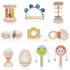 10PCS Wooden Baby Toys Montessori Wooden Rattans And Musical Set for 0-12 Month