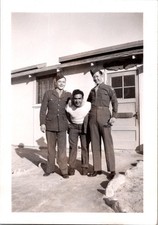 Vintage Snapshot Photo WWII Era Soldiers  Civilian Friends Military Uniform