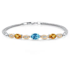 925 Silver and 10K Yellow Gold Swiss Blue Topaz and Yellow Sapphire and White