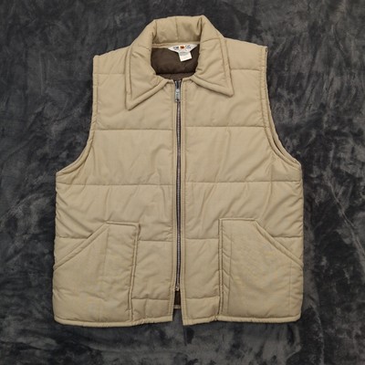 Vintage Tom Cat Nine Lives Puffer Vest Quilted Trucker Khaki Tan