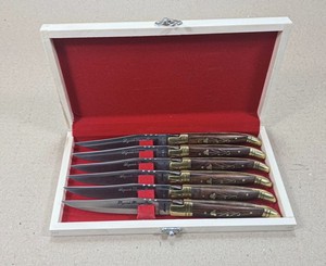 Laguiole Fait à la main J2 Acier inoxydable 6 Couteau à steak de couteaux avec boîte