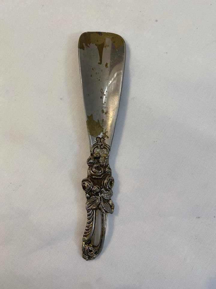 Calzascarpe In Argento Placcato vintage con rilievi e decori oggetto raro epoca - Immagine 2 di 4