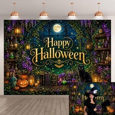Happy Halloween Backdrop 7x5ft Witch Garden Black Cat Pumpkin Photo