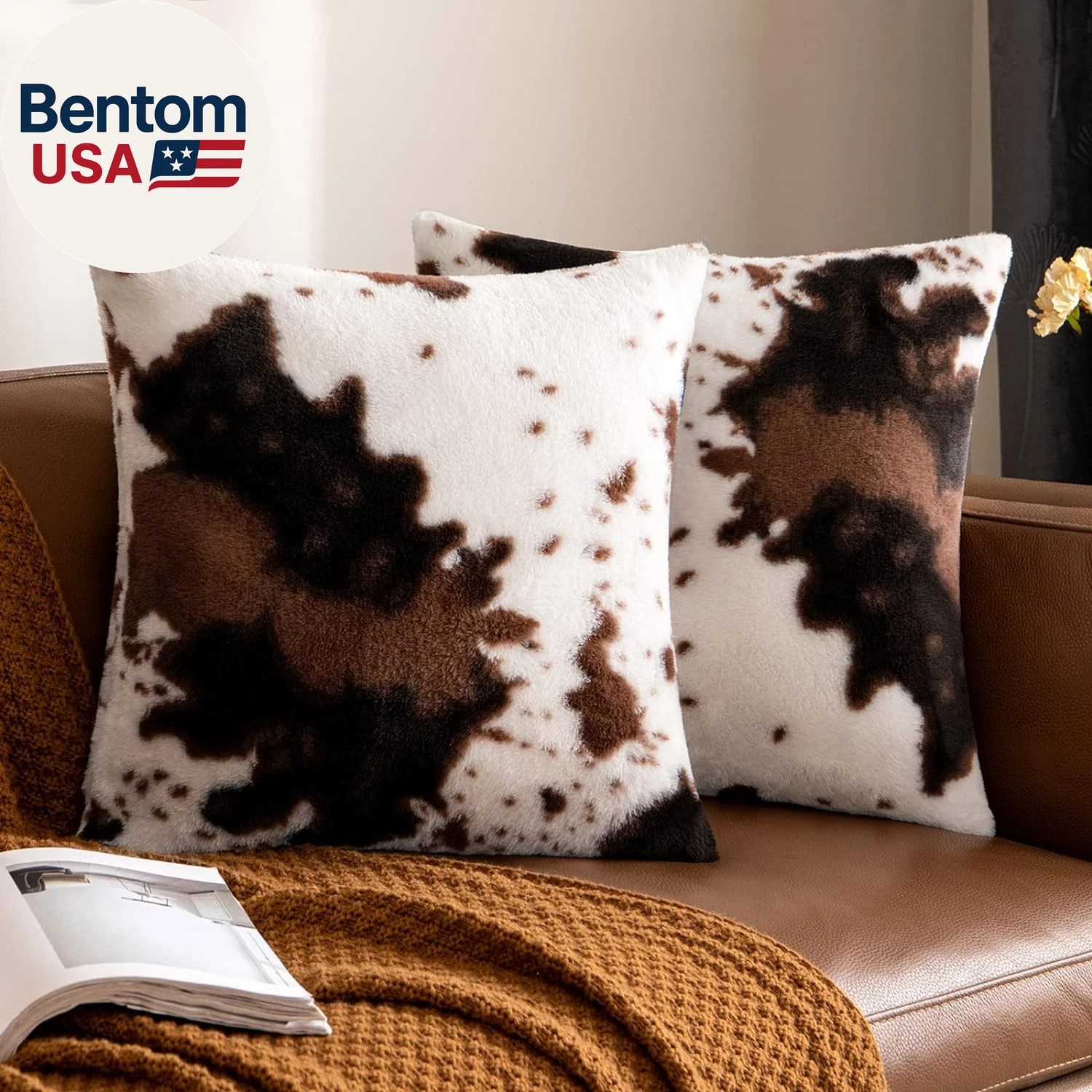Pack of 2 Luxury Faux Fur Throw Pillow Covers Cowhide Decorative Soft Fluffy Plu