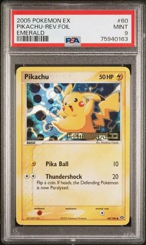 2005 POKEMON EX EMERALD #60/106 PIKACHU REVERSE FOIL PSA 9 MINT