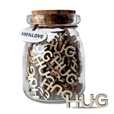 Hug Wooden Cutout Letter In Jar Creative Gift Brown Round 2.8x4 Inch 4 Oz