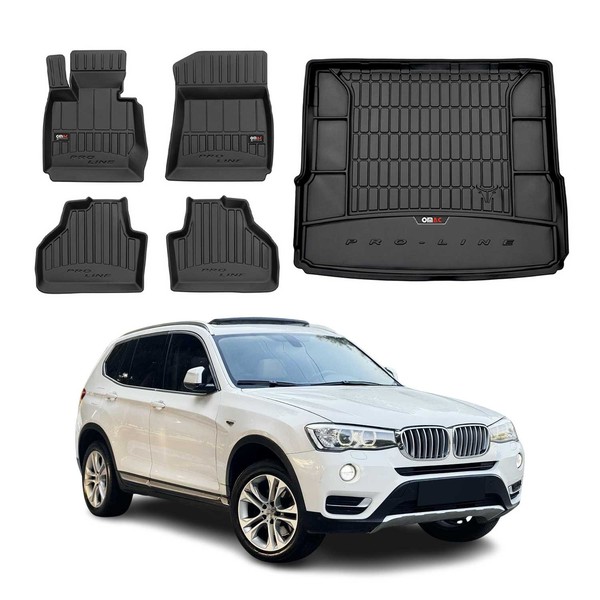 Omac FußMatten & Kofferraumwanne Set FüR Bmw X3 F25 2010-2017 Gummi Schwarz 5X-image