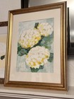 Hand painted Framed Matted Floral hydrangea Artwork White Green Yellow  Vertical — photo 2