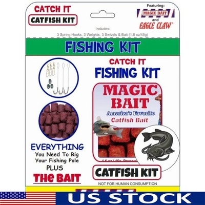Catfish Fishing Kit Snap Swivels Steel Weights Pre Tied Hooks Bait Attractant US