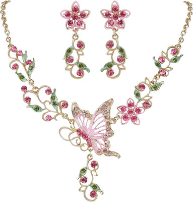 Women'S Austrian Crystal Butterfly Flower Leaf Necklace Earrings Set