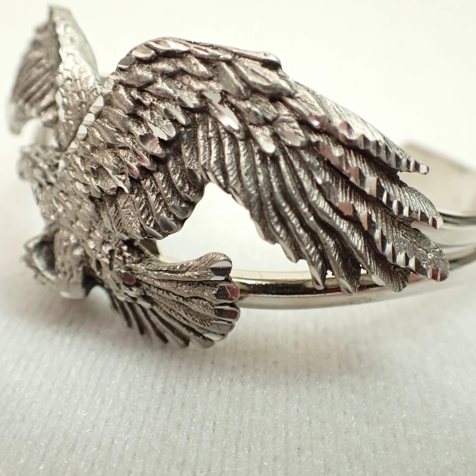 Sterling Silver Eagle Cuff Bracelet EIC925 1.3oz Bold Modern Flying Eagle Design - Image 4 of 4