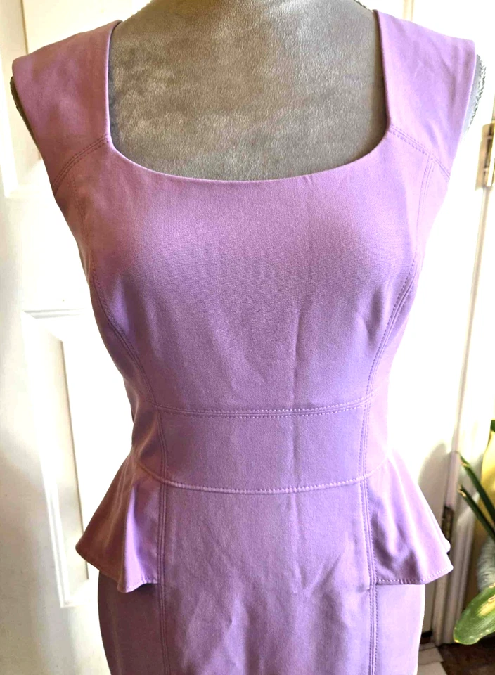 WHITE HOUSE BLACK MARKET Dress Women SZ 2 Lavender Peplum Sleeveless Sheath A750 - Image 2 of 4