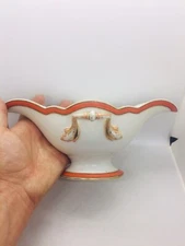 Vintage Richard Briggs Boston Ceramic Double Handled Orange Trim Gravy Boat EUC