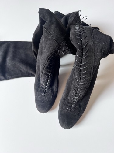 Vintage ALAÏA Suede Thigh High Lace Up Boots - Picture 3 of 4