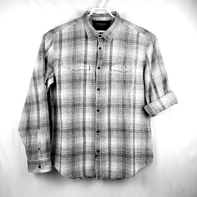 Calvin Klein Jeans Cotton Men's Shirt Size XL Long Convertib Sleeve Gray Plaid 