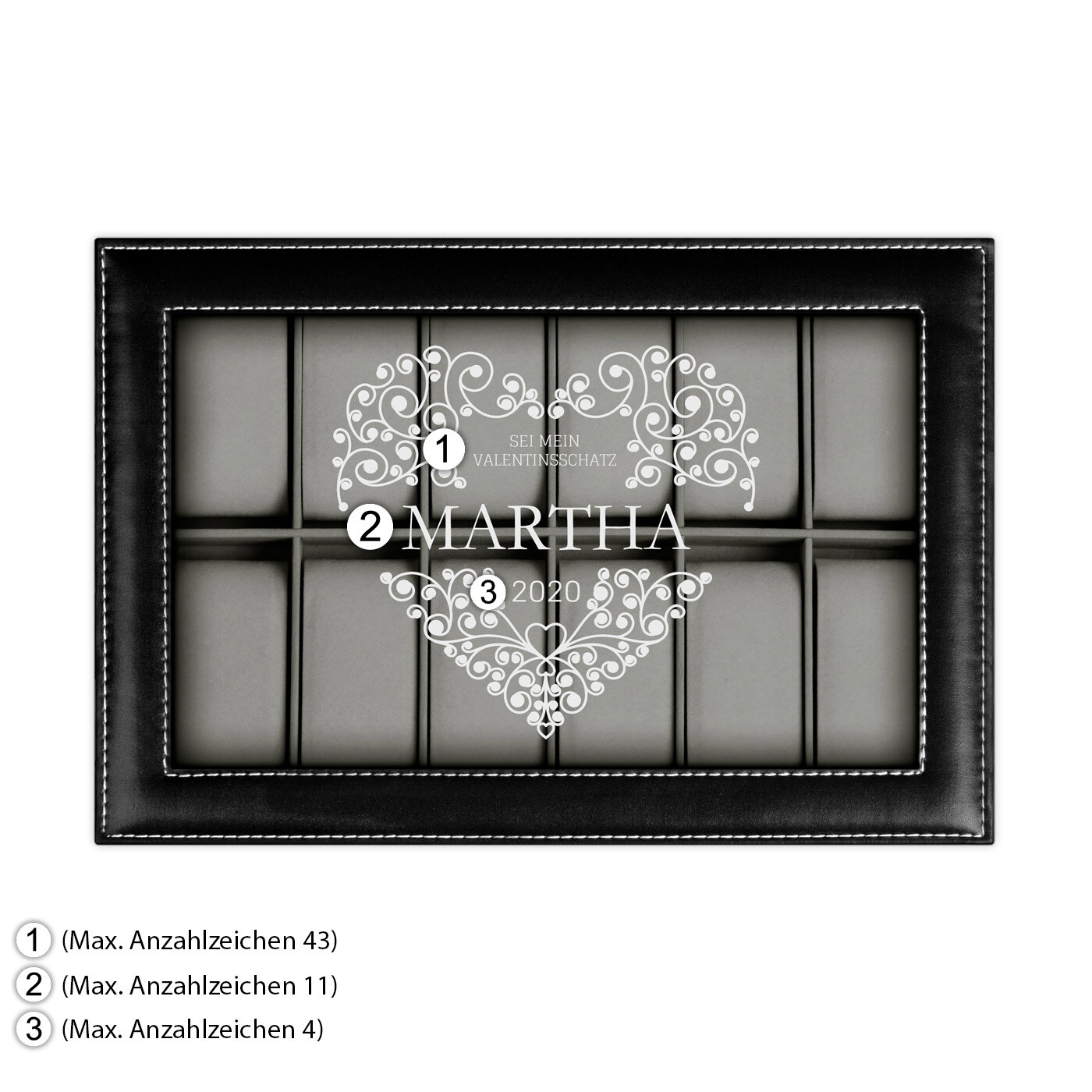 Uhrenschatulle mit Gravur - Aufbewahrungsbox für 12 Uhren - Geburtstagsgeschenk