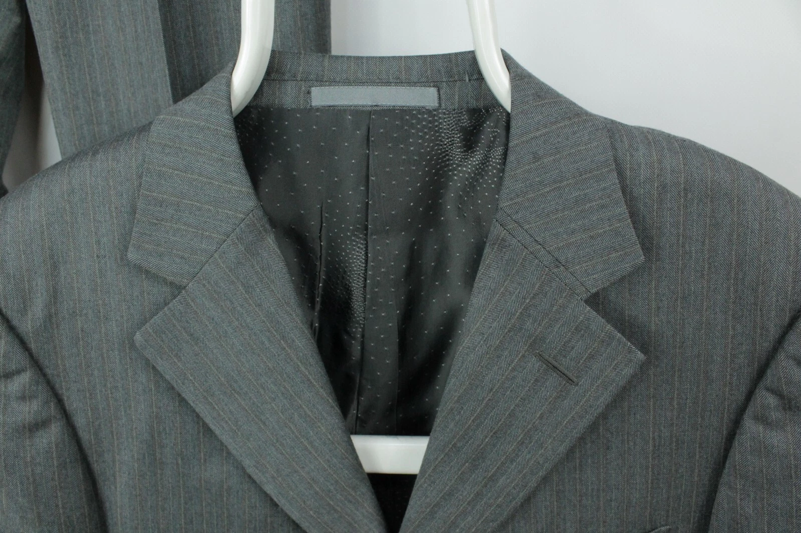 Versace Micro Spina di Pesce Grigio Lana Abito Formale Tuta Regular Fit Uomo 40 50R