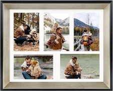 11x14 Collage Picture Frame with 5 Opening Mat for 4x6 Photos Silver/Black