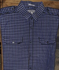 Mens Express Fitted Long Sleeve Plaid Button Front Shirt XL 17 17 1/2 - EUC