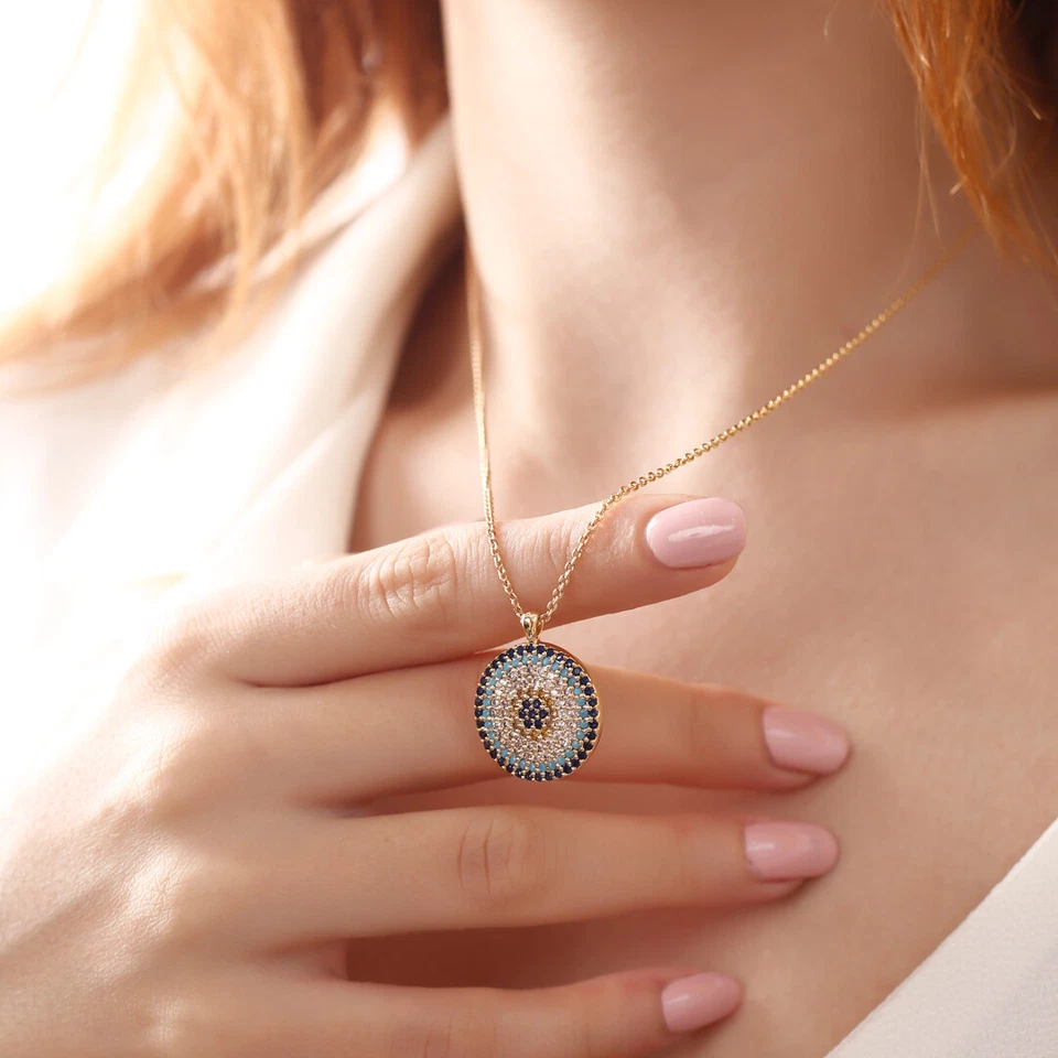 Collar Mal de Ojo Negro Oro 14k, Regalo de Navidad para Mujer, Collar Hecho a Mano Foto 3 de 4