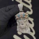 2.30Ct Round Real Moissanite Custom Jesus Head Pendant 14K White Gold Plated
