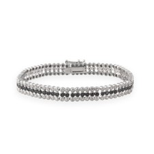 925 Argent 3/4ct Diamant Noir Trois Rangées Tennis Bracelet