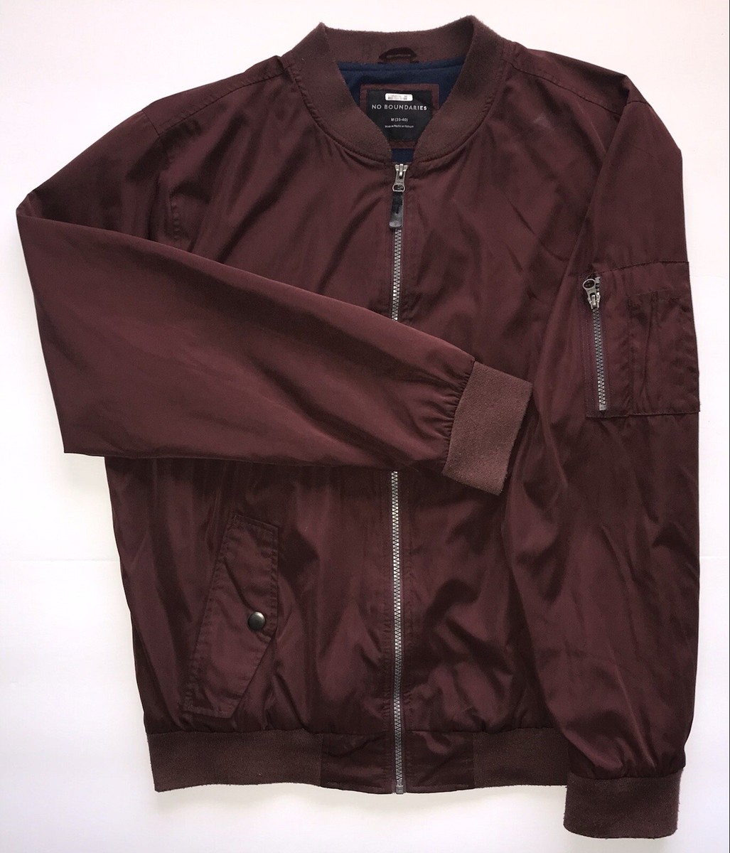 NO BOUNDARIES Bomber Jacket Mens Size Medium 38-40 Burgundy Full