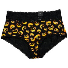 NWT TORRID Brief Pantie Sz 00X-0X-1X-2X-4X Black Orange Pumpkins Lace Jersey