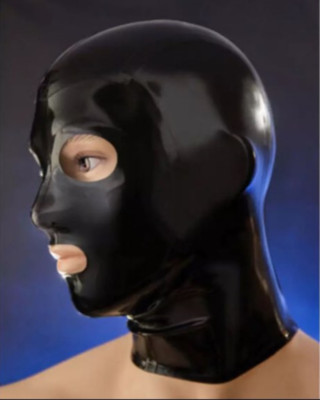 Black Latex Hood Mask Fetish Open Eyes Mouth with Back Zipper halloween party