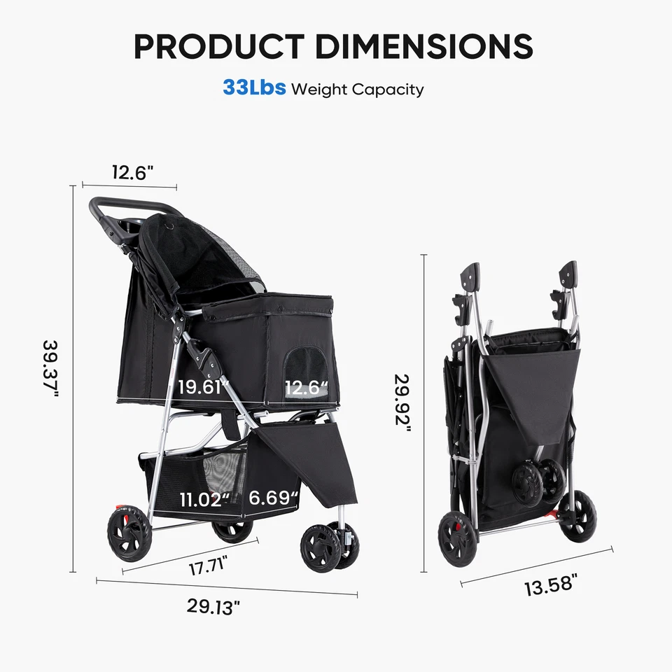 Pet Stroller, Dog Outgoing Seat, Black Tricycle with Storage Bag - Image 2 of 4