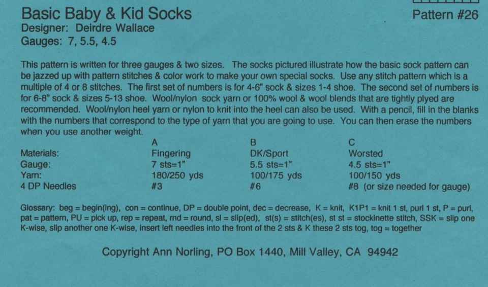 Ann Norling KNITTING PATTERN 26 Basic Baby & Kid Socks - 3 gauges - Image 2 of 2