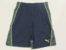 BOYS  PUMA ATHLETIC SHORTS, NAVY/BRIGHT YELLOW, SIZE SMALL 8