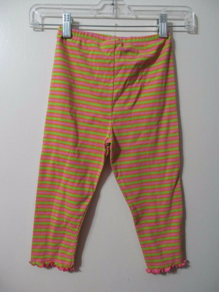 NWT Mis Tee V-us  Pink/Green Striped Cotton Legging Pants Ruffled Hem Sz  6/7 - Image 4 of 4