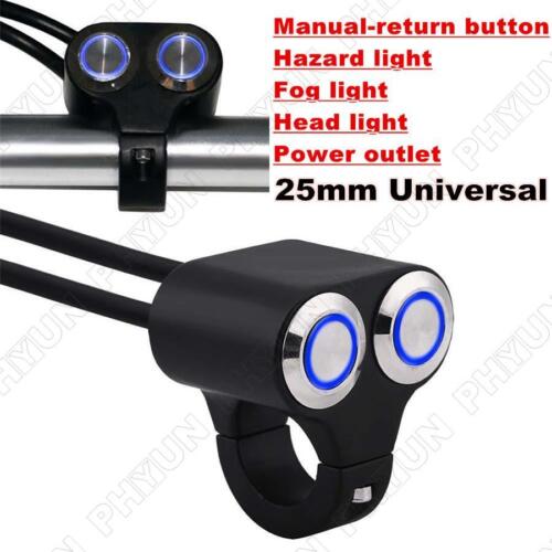 1" 25mm Motorcycle Handlebar Switch Headlight Hazard Fog Light ON /OFF Blue LED - Picture 1 of 9