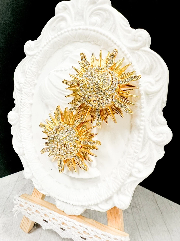 Pendientes Girasol, Pendientes Florales de Cristal, Pendientes de Flores, Pendientes de Oro Foto 3 de 4