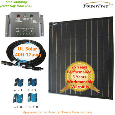 COMPLETE KIT Super Black 80w 80 Watt Mono Solar Panel 12v Battery Global Ship