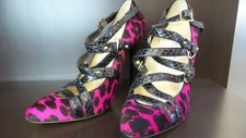 JIMMY CHOO fuchsia black leopard print pony hair heels sz. 39.5