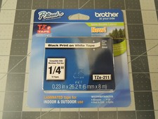 Brother Genuine P-touch TZE-211 Tape, 1/4" Tape, Black on White - NEW