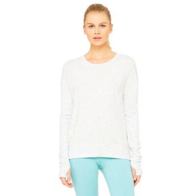 Alo Yoga Womens Pale Gray Long Sleeves Diamond Cut Back Intricate