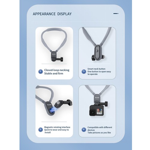 TELESIN Support de maintien magnétique pour cou montage à dégagement rapide pour GoPro Hero 10 9 8 7 6 5 - Photo 3 sur 23