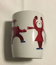 Starbucks 2012 Coffee Christmas Mug White With Red Dancing Skaters 4” Tall