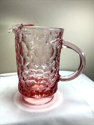 1968 Retro Pebble Beach Pink Fostoria Glass Pitcher Bar Ware Kitchen Decor 410