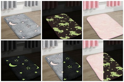Glow in the Dark Einhorn Sterne Kinder Rosa Grau Matte Teppich 50x80cm